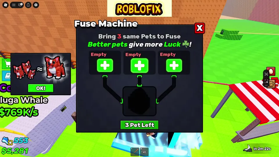 Steal An Egg Fuse Machine: three same pets combine into one better pet