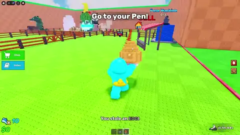 Steal An Egg player carrying a stolen egg back toward the pen