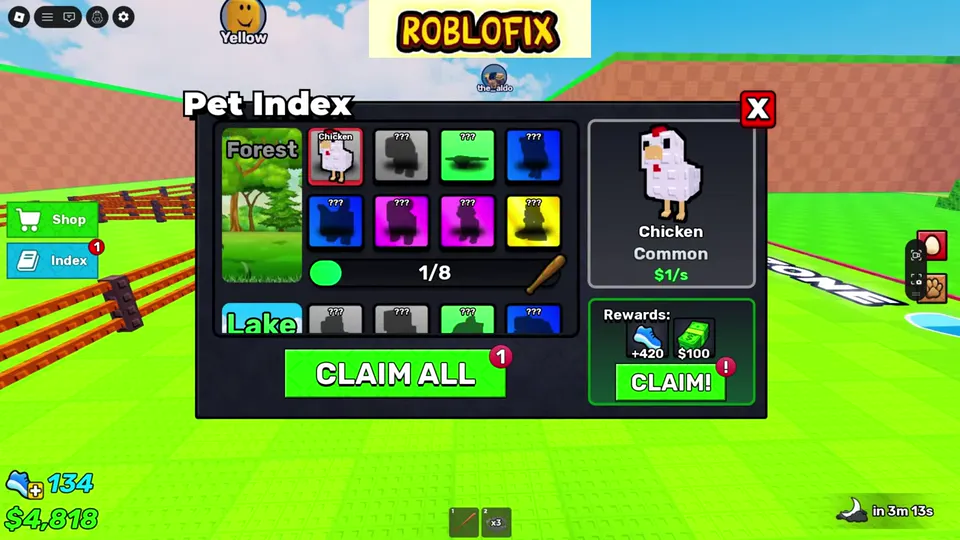 Steal An Egg Pet Index: Forest Chicken Common at $1/s with Claim rewards